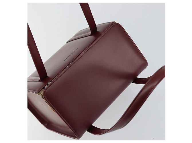 Burberry Bolso de mano de cuero Burdeos Plata Auth sw1572 - vista 6