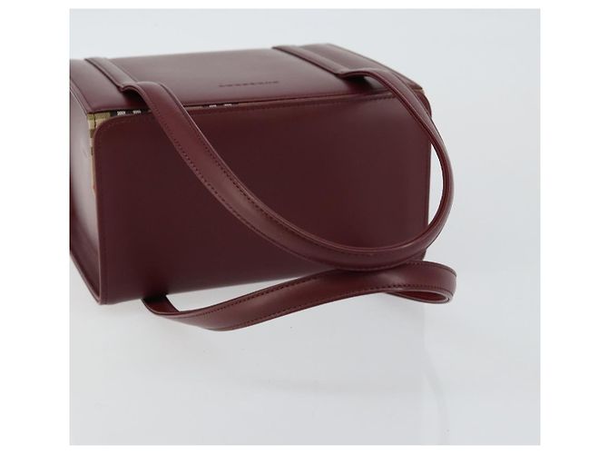 Burberry Bolso de mano de cuero Burdeos Plata Auth sw1572 - vista 7