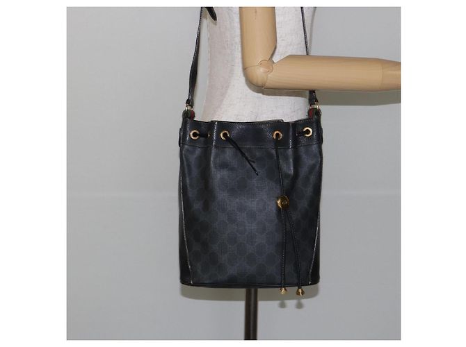 Borsa a Spalla Gucci GG Supreme Web Sherry Line PVC Nera 164 02 034 Auth 143578 Nero Rosso - vista 22