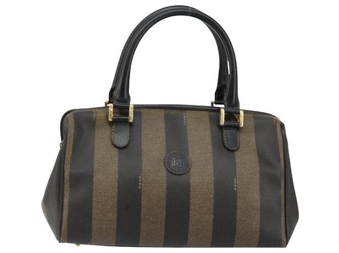 Pequin Borsa a mano in tela Pecan FENDI PVC nera e marrone Auth 146279 Nero - vista 2