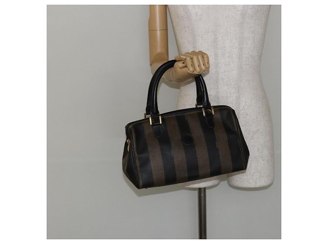 Pequin Borsa a mano in tela Pecan FENDI PVC nera e marrone Auth 146279 Nero - vista 23