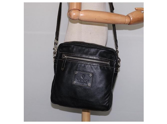 Borsa a Spalla in Pelle Nera GUCCI 201451 Auth 148316 Nero - vista 22