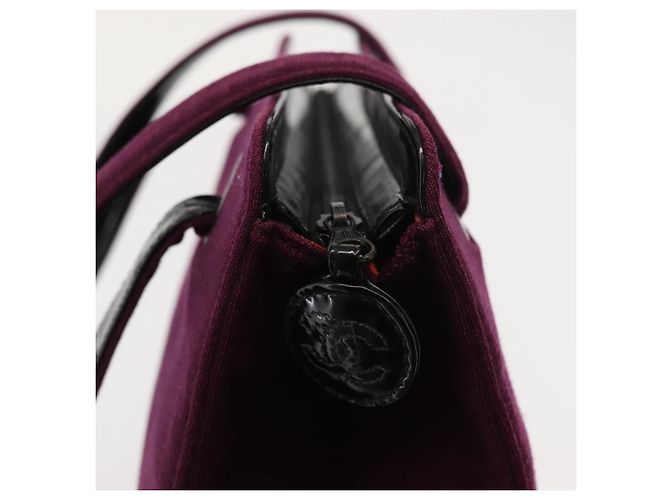 Chanel Borsa Tote in Cotone Viola Nera CC Auth bs30089 Nero Porpora - vista 14