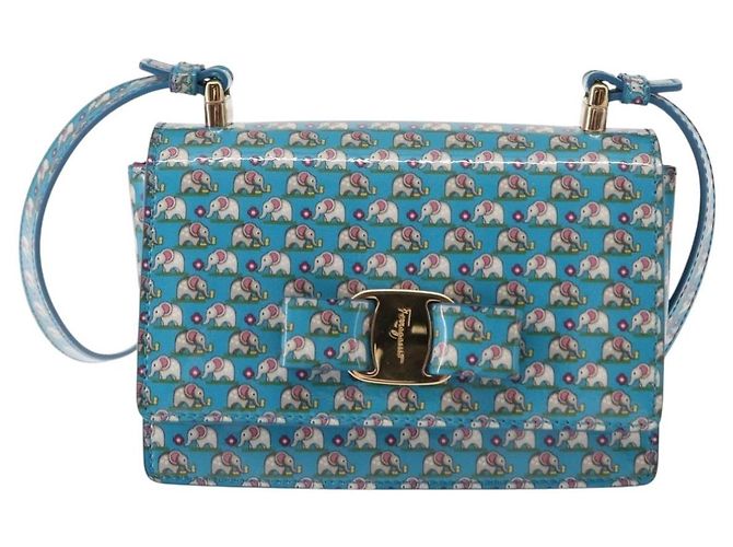 Borsa a Spalla Salvatore Ferragamo Vala Smalto Blu Oro Auth bs30122 D'oro - vista 2