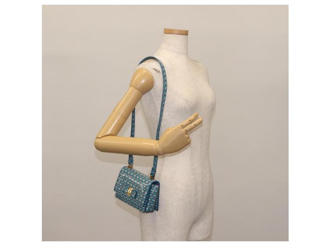 Borsa a Spalla Salvatore Ferragamo Vala Smalto Blu Oro Auth bs30122 D'oro - vista 20