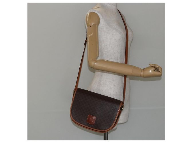 Céline Borsa a Spalla in Tela Macadam CELINE in Pelle PVC Marrone Oro Auth ep11291 D'oro - vista 23
