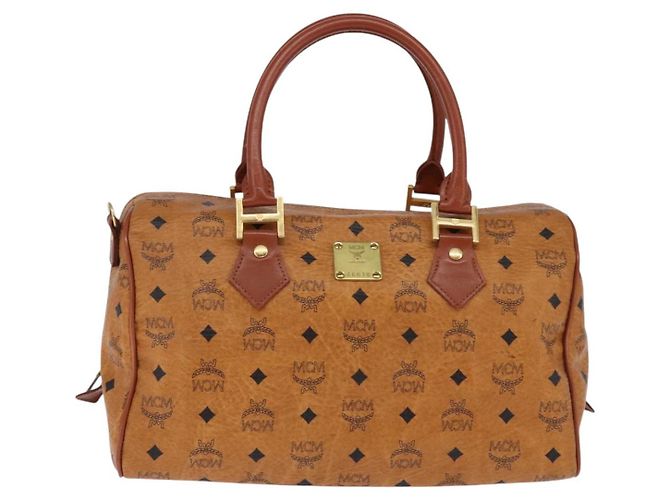 Borsa Boston MCM Logogram Vicetos in pelle PVC marrone e oro Auth gh901 D'oro - vista 13