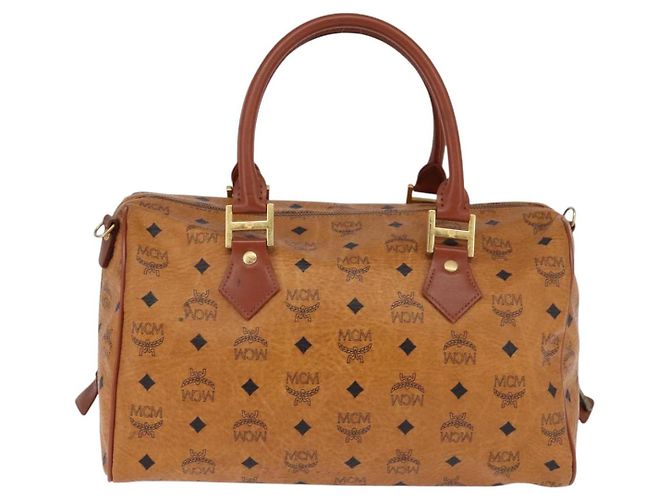 Borsa Boston MCM Logogram Vicetos in pelle PVC marrone e oro Auth gh901 D'oro - vista 2