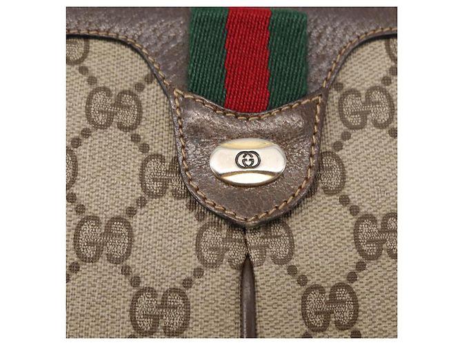 Borsa Gucci GG Supreme Web Sherry Line PVC Beige Oro Rosso 904 02 047 Auth BA6221 D'oro - vista 18