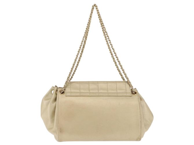 CHANEL Borsa a Spalla Choco Bar in Pelle con Catena Dorata CC Auth 145942 D'oro - vista 2