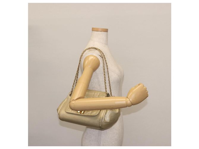 CHANEL Borsa a Spalla Choco Bar in Pelle con Catena Dorata CC Auth 145942 D'oro - vista 22