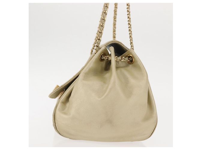 CHANEL Borsa a Spalla Choco Bar in Pelle con Catena Dorata CC Auth 145942 D'oro - vista 3