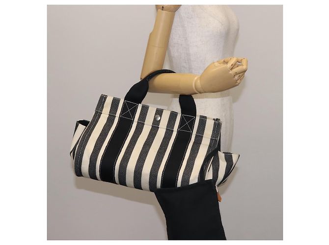 Hermès HERMES Cannes PM Borsa a Mano Tela Bianca Nera Auth hk3009 Nero Bianco - vista 23