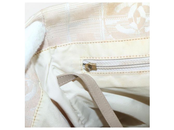 CHANEL Nuova Borsa Tote da Viaggio Nylon Beige Oro CC Auth 145082 D'oro - vista 12