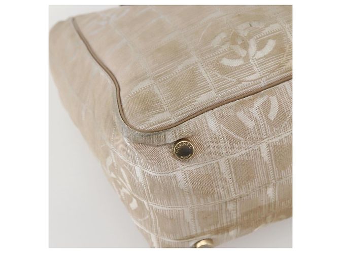 CHANEL Nuova Borsa Tote da Viaggio Nylon Beige Oro CC Auth 145082 D'oro - vista 14