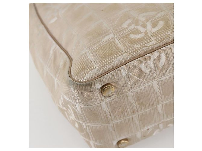 CHANEL Nuova Borsa Tote da Viaggio Nylon Beige Oro CC Auth 145082 D'oro - vista 16