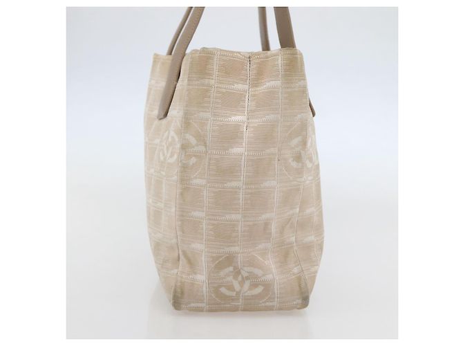 CHANEL Nuova Borsa Tote da Viaggio Nylon Beige Oro CC Auth 145082 D'oro - vista 4