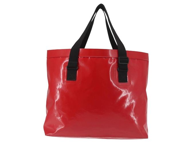 CHANEL Bolsa Tote Impermeable de Vinilo Roja CC Auth mr1520 - vista 2