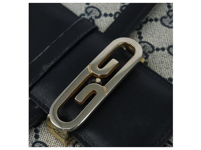 Gucci Borsa a Spalla GG Supreme PVC Blu Navy Oro Auth 150027 D'oro - vista 14