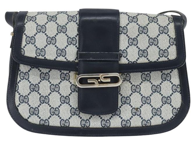 Gucci Borsa a Spalla GG Supreme PVC Blu Navy Oro Auth 150027 D'oro - vista 2
