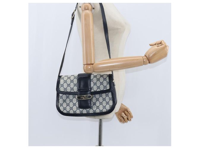 Gucci Borsa a Spalla GG Supreme PVC Blu Navy Oro Auth 150027 D'oro - vista 23