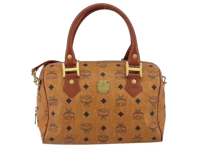 Borsa Boston MCM Logogram Vicetos in pelle PVC 2 in 1 marrone oro Auth gh1077 D'oro - vista 2