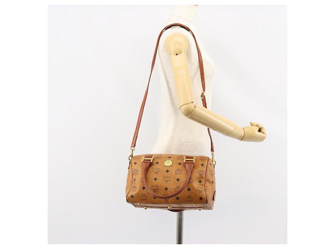 Borsa Boston MCM Logogram Vicetos in pelle PVC 2 in 1 marrone oro Auth gh1077 D'oro - vista 24