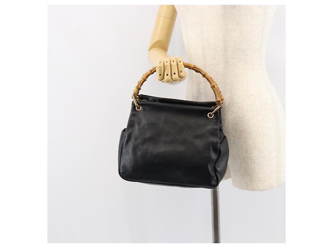 Borsa a Mano in Pelle Gucci Bamboo Nera Oro 000 1014 0575 Auth 149974 Nero D'oro - vista 21