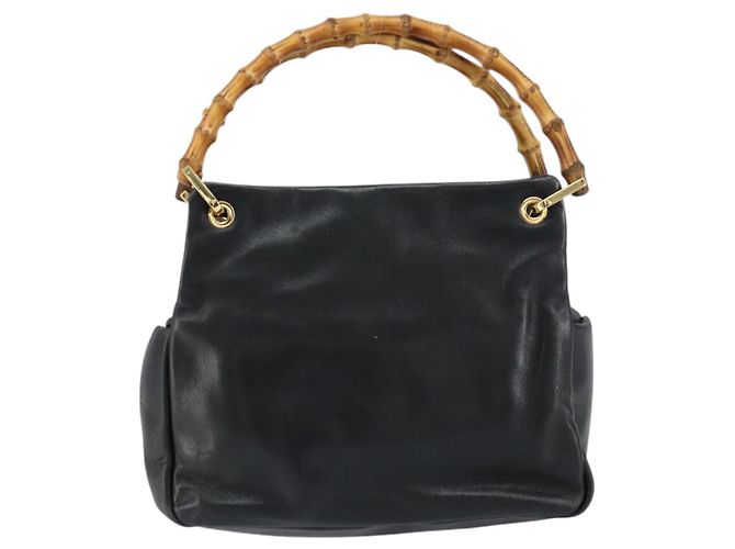 Borsa a Mano in Pelle Gucci Bamboo Nera Oro 000 1014 0575 Auth 149974 Nero D'oro - vista 3