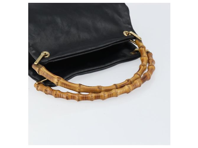 Borsa a Mano in Pelle Gucci Bamboo Nera Oro 000 1014 0575 Auth 149974 Nero D'oro - vista 7