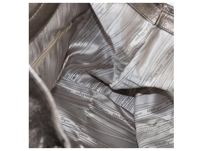 Borsa a mano in pelle Gancini Salvatore Ferragamo 2 in 1 Argento Auth bs30477 - vista 18
