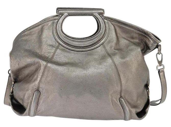Borsa a mano in pelle Gancini Salvatore Ferragamo 2 in 1 Argento Auth bs30477 - vista 2