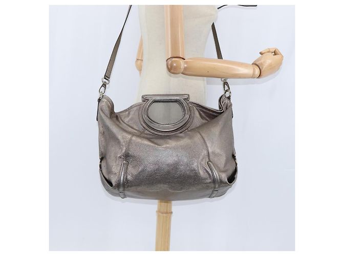 Borsa a mano in pelle Gancini Salvatore Ferragamo 2 in 1 Argento Auth bs30477 - vista 22