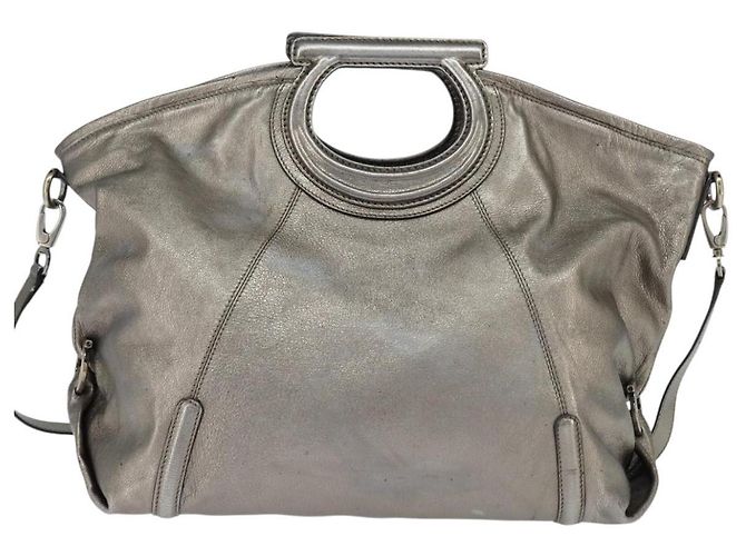 Borsa a mano in pelle Gancini Salvatore Ferragamo 2 in 1 Argento Auth bs30477 - vista 3
