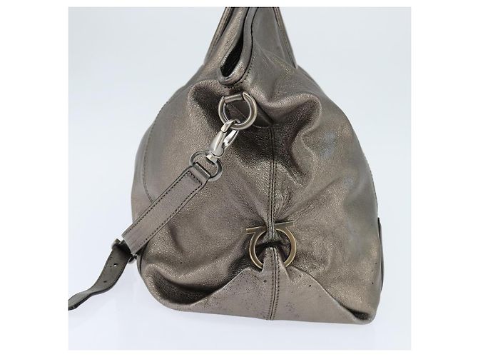 Borsa a mano in pelle Gancini Salvatore Ferragamo 2 in 1 Argento Auth bs30477 - vista 4
