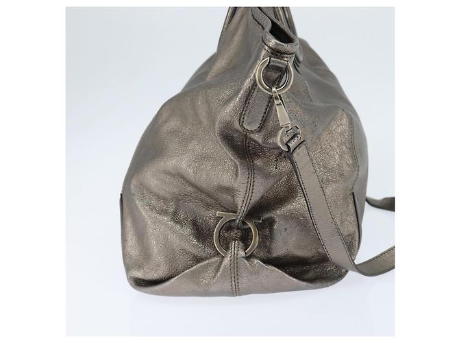 Borsa a mano in pelle Gancini Salvatore Ferragamo 2 in 1 Argento Auth bs30477 - vista 5