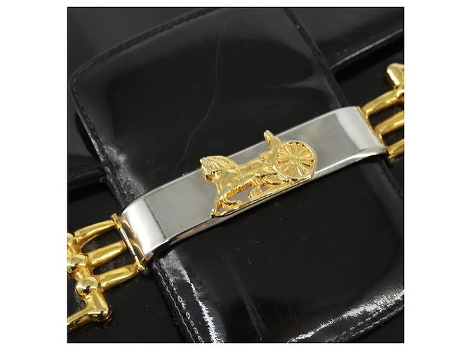 Borsa a Spalla CÉLINE Carrozza Smalto Nero Oro Auth 149158 D'oro - vista 14
