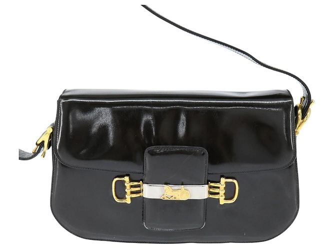 Borsa a Spalla CÉLINE Carrozza Smalto Nero Oro Auth 149158 D'oro - vista 2