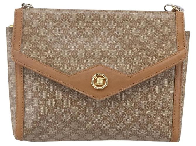 Céline Borsa a Spalla in Tela Macadam CELINE PVC Beige Oro Auth 149041 D'oro - vista 2