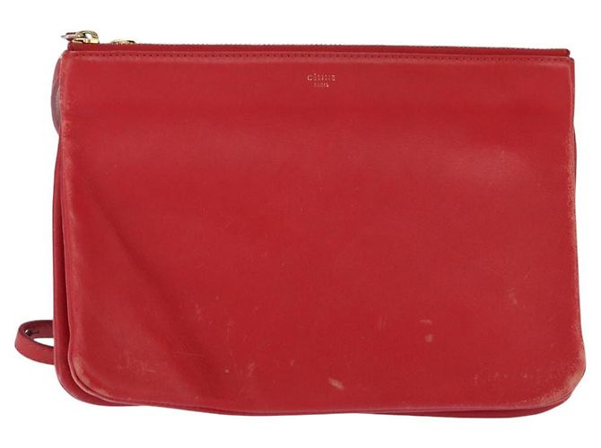 Céline Borsa a Spalla CELINE Trio in Pelle Rossa e Oro Auth fm4933 Rosso D'oro - vista 2