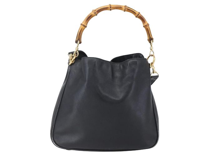 Borsa a Spalla in Pelle Gucci Bamboo 2way Nera Oro 001 3754 1639 Auth 149973 Nero D'oro - vista 2