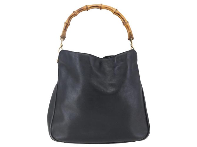 Borsa a Spalla in Pelle Gucci Bamboo 2way Nera Oro 001 3754 1639 Auth 149973 Nero D'oro - vista 3