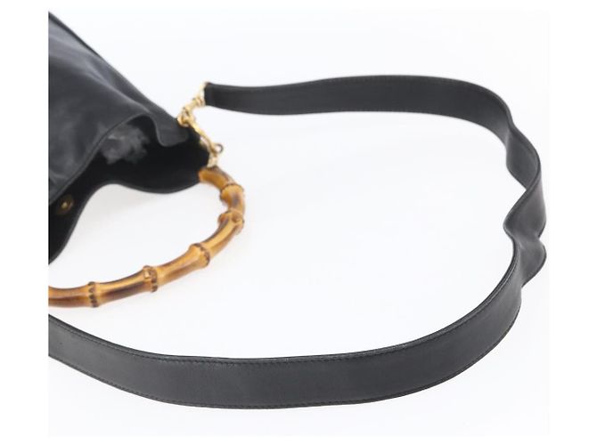 Borsa a Spalla in Pelle Gucci Bamboo 2way Nera Oro 001 3754 1639 Auth 149973 Nero D'oro - vista 9