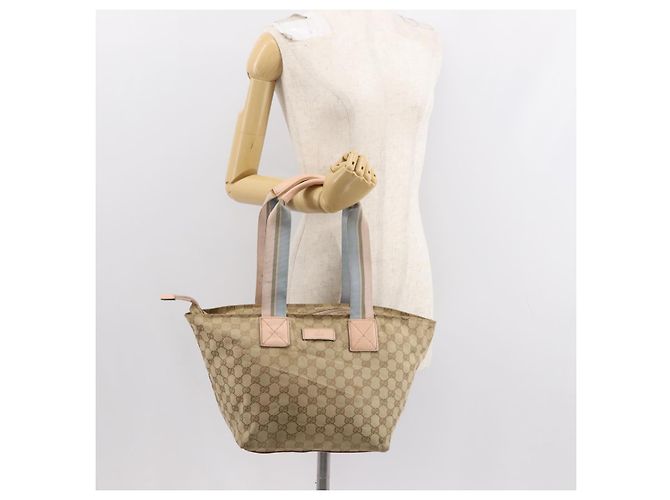 Borsa Tote in Canvas GG Gucci Beige Oro 131230 Auth BA7274 D'oro - vista 23