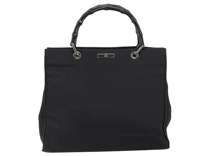 Gucci Bamboo Handtasche aus schwarzem Nylon und Silber 002 1010 Auth gh1148 - Ansicht 2