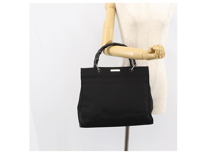 Gucci Bamboo Handtasche aus schwarzem Nylon und Silber 002 1010 Auth gh1148 - Ansicht 23
