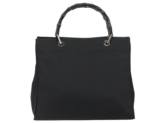 Gucci Bamboo Handtasche aus schwarzem Nylon und Silber 002 1010 Auth gh1148 - Ansicht 3