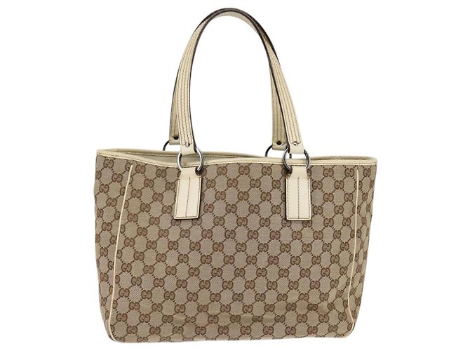 GUCCI GG Canvas Tote Bag Beige Silber 113017 Auth SW1705 - Ansicht 2