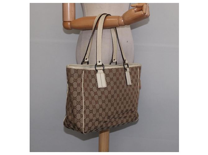 GUCCI GG Canvas Tote Bag Beige Silber 113017 Auth SW1705 - Ansicht 20