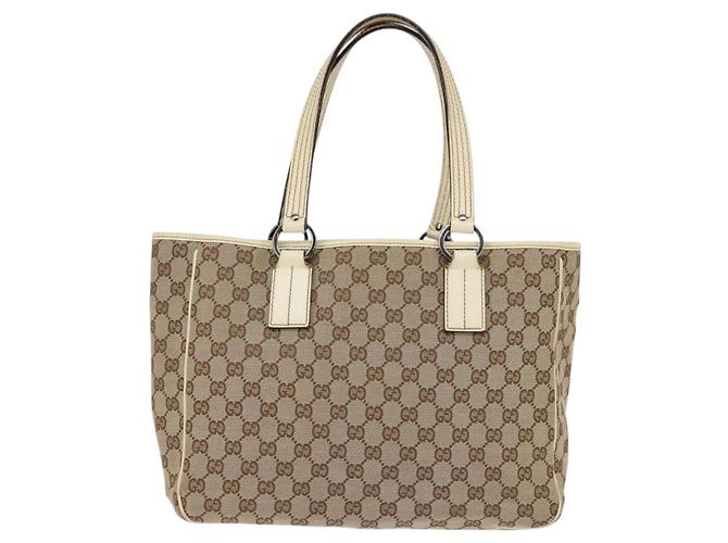 GUCCI GG Canvas Tote Bag Beige Silber 113017 Auth SW1705 - Ansicht 3